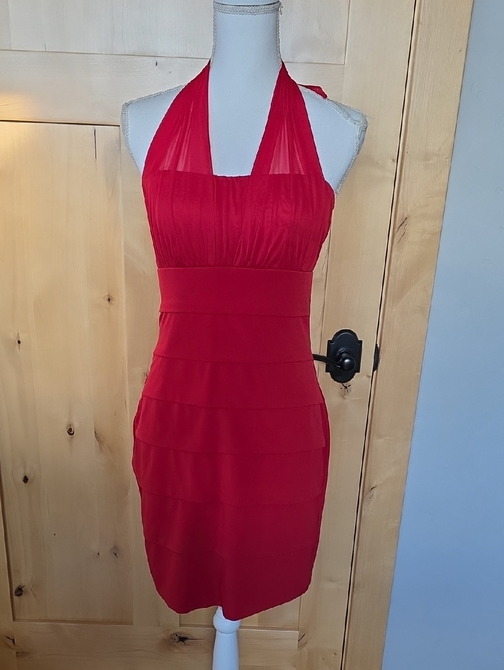 Sweet Storm Red Tiered Halter Dress Juniors Size Large
